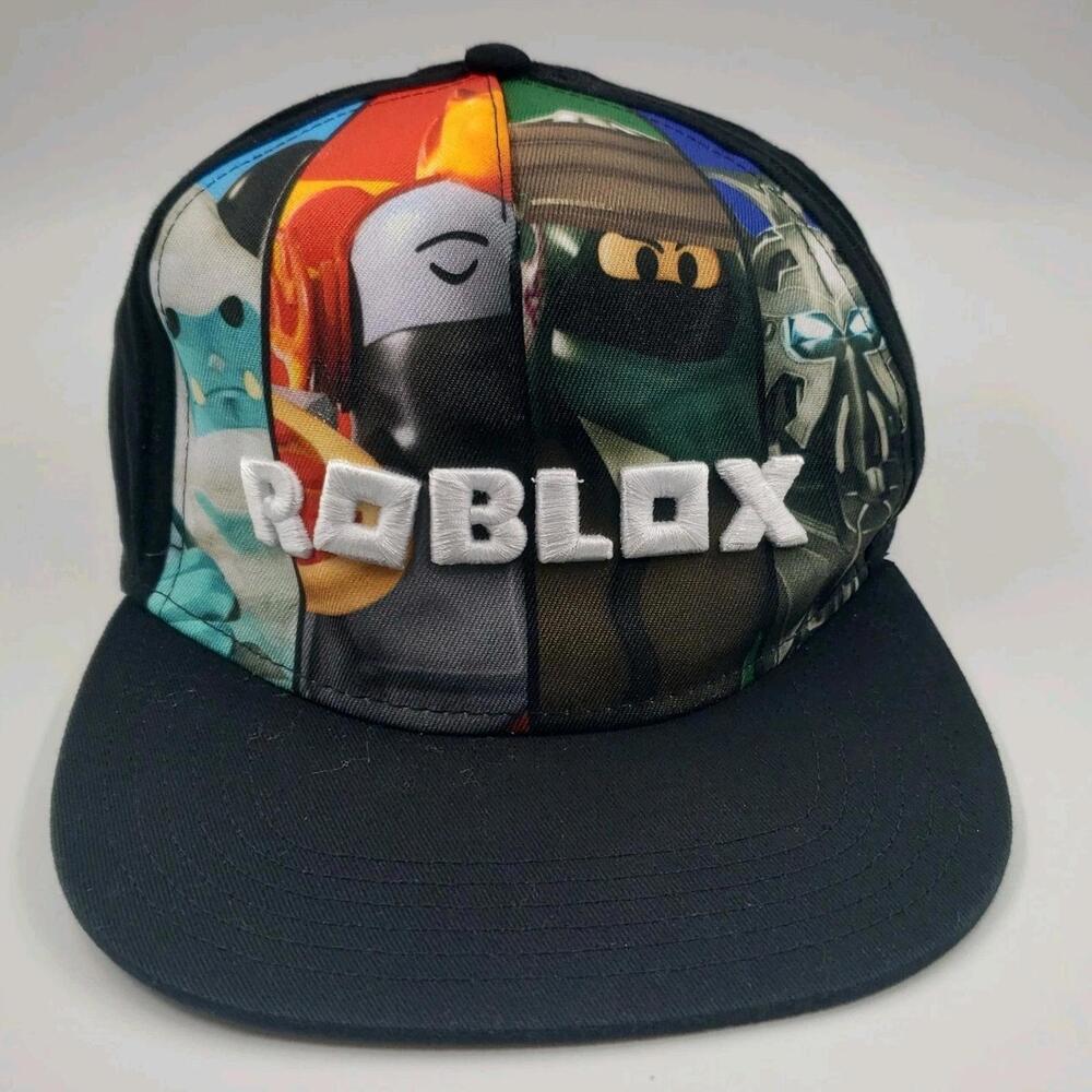 Roblox Cap Hat Black Youth Snapback Adjustable Embroidered Flat Bill